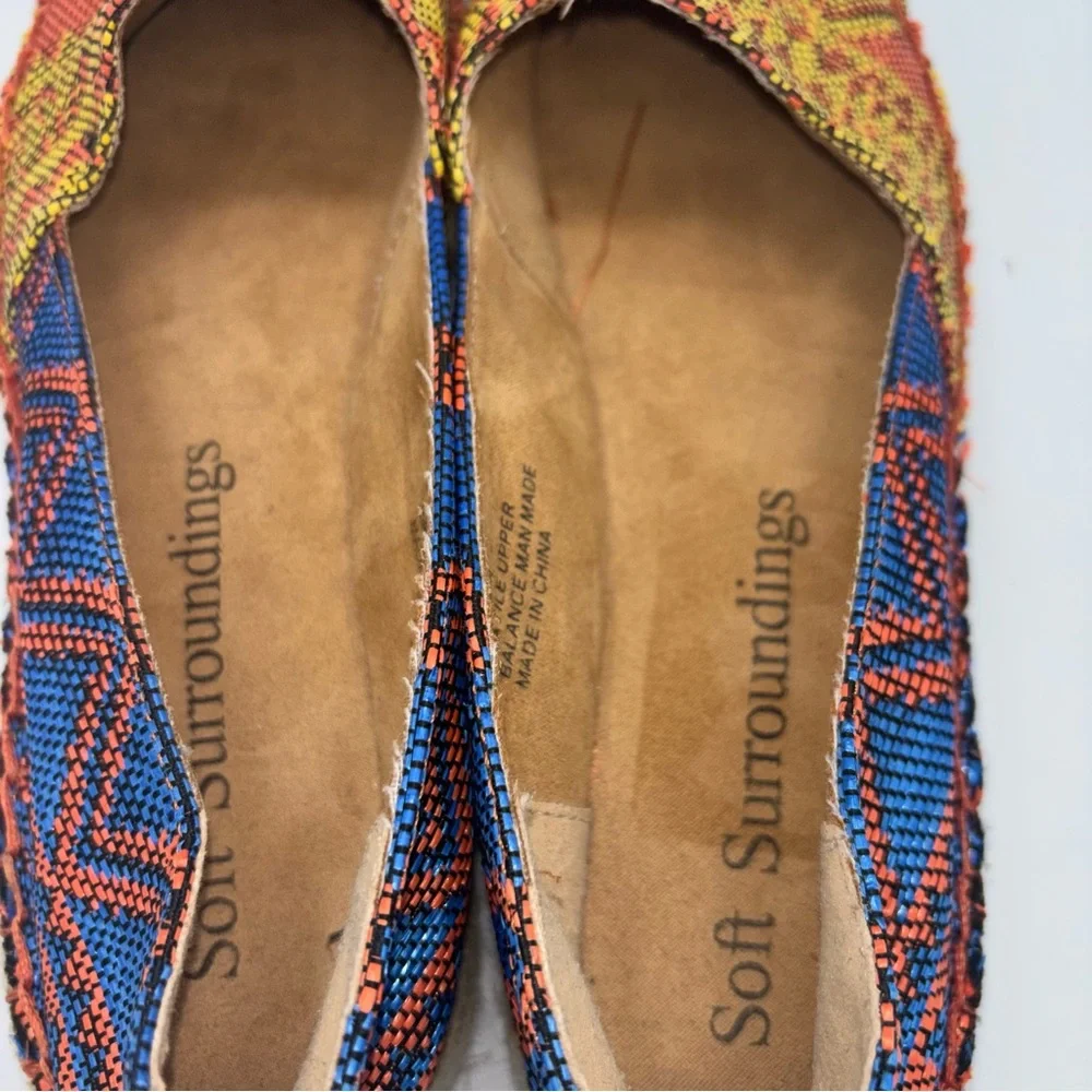 Soft Surroundings Nissa Espadrille Metallic Tribal Boho Wedge Slip On Flats
